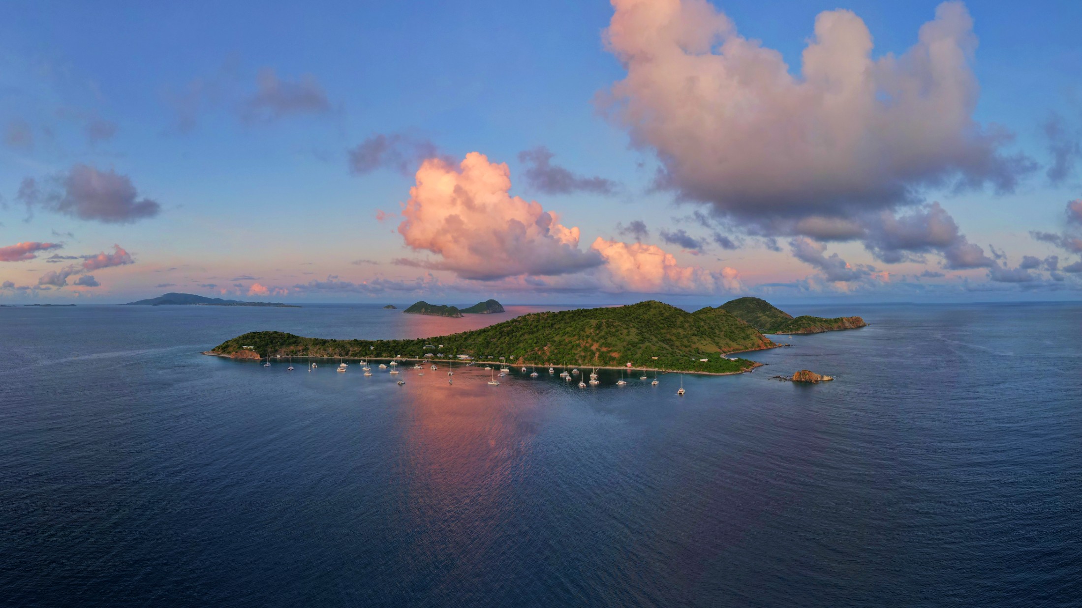 Aerial view of Cooper Island anchorage in the British Virgin Islands
